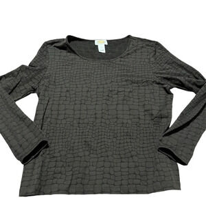 TALBOTS Size XL Crocodile Jacquard Stretch Scoop Neck Long Sleeve Black Animal
